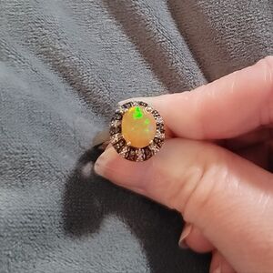 Opal, Champagne diamond rose gold ring.